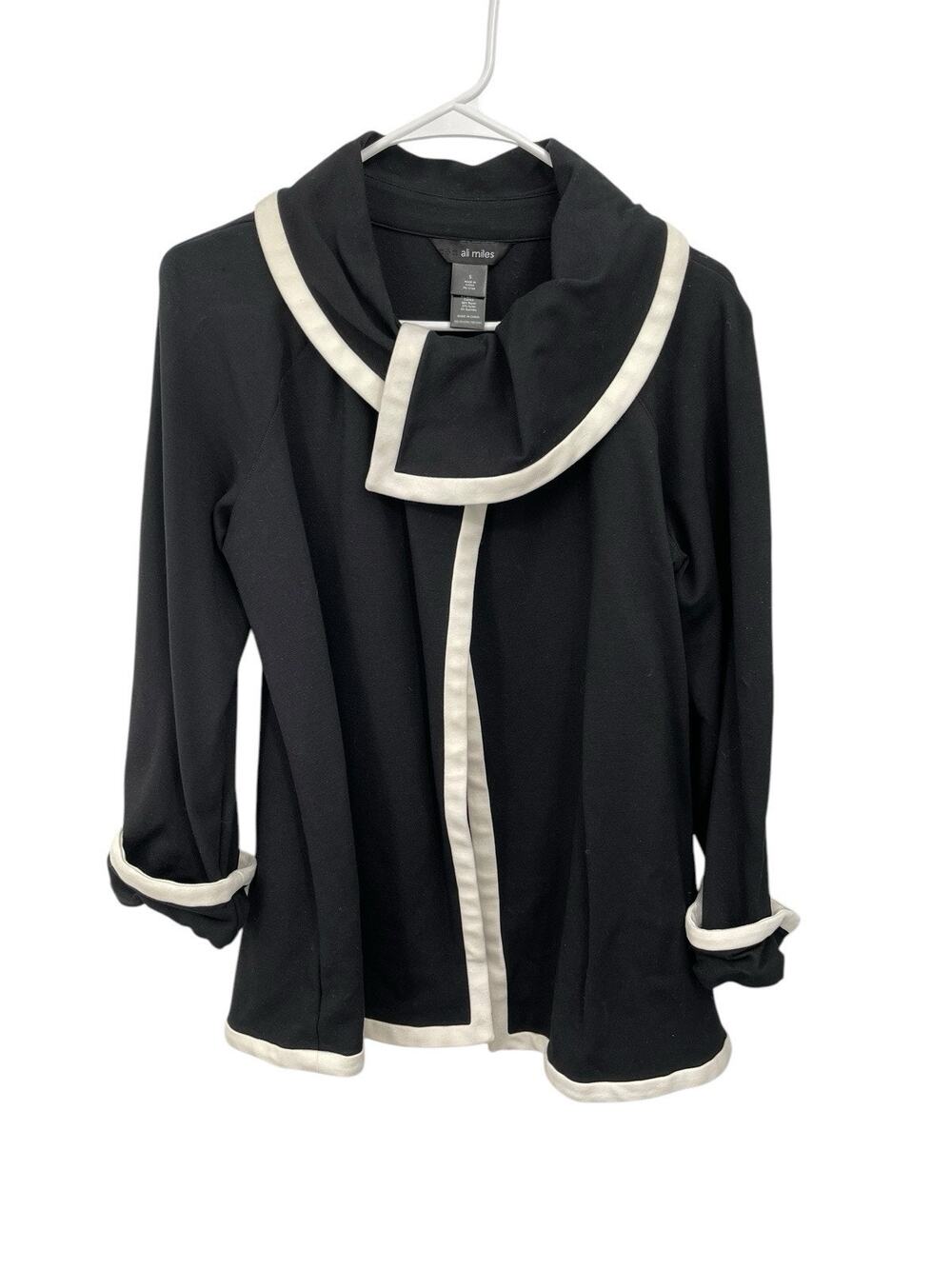 Ali Miles Jacket Topper Asymmetrical Collar Black White Size Small